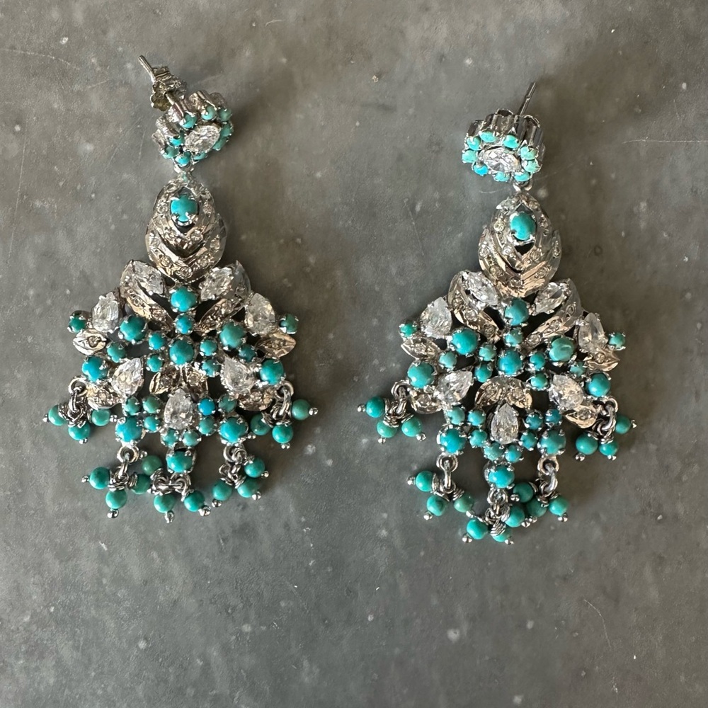 Gorgeous Turquoise and Crystal Chandelier Earrings